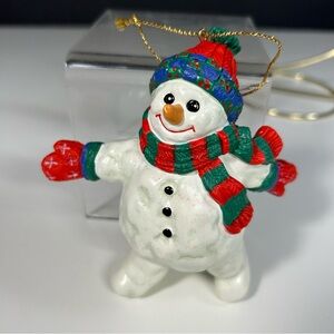 Christmas Snowman Ornament Hanging Scarf Hat Mittens 4"  Vintage